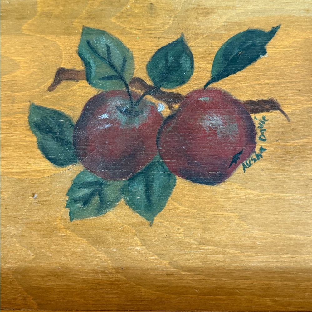 Hand-Painted Apple Artwork on Wood Serving Tray